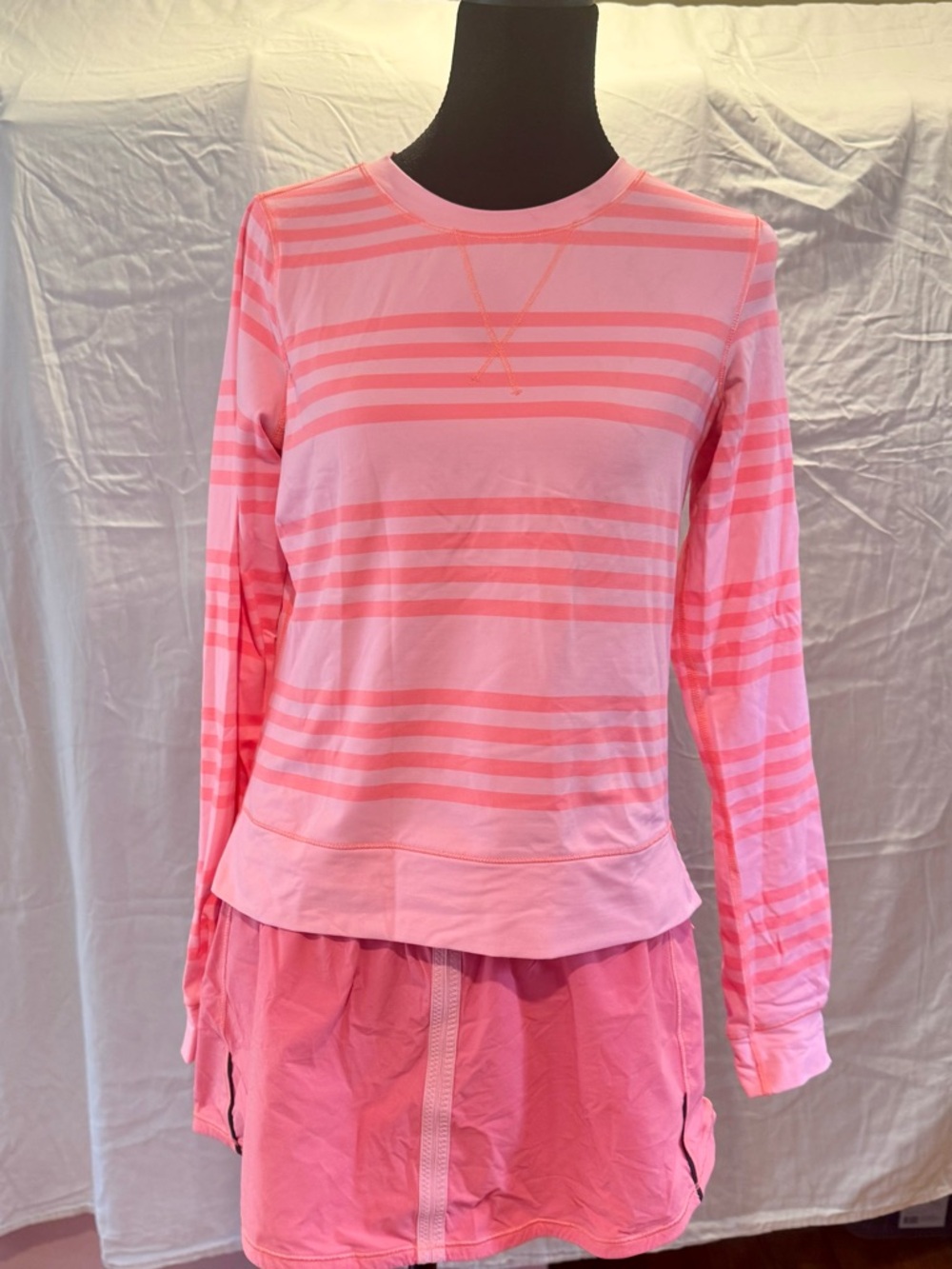 lululemon athletica Pink Striped Athletic Matching Set (long sleeve/ shorts)